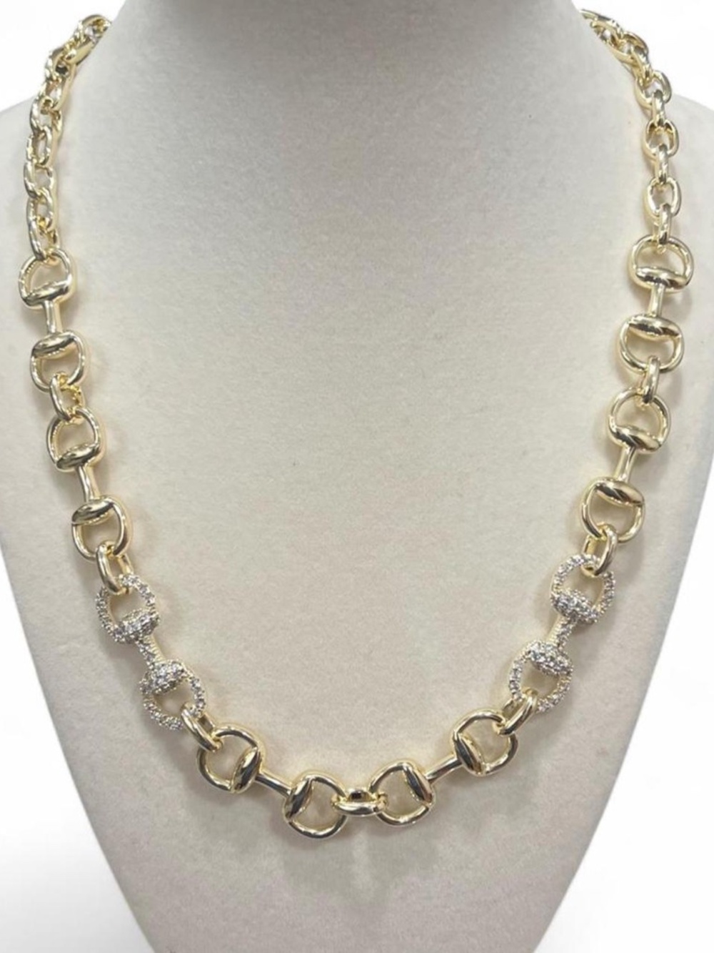 18K Gold Plated Statement Link Chain Necklace with Pave Accents 20”